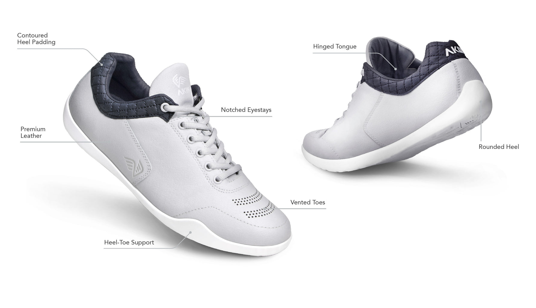 Driving shoes features include rounded heal, premium leather, hinged tongue and venting holes.